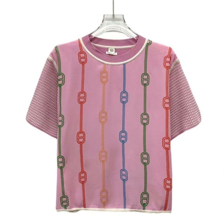 Hermes Hermes Pink Stripe Pig Nose Print Silk Knit Top Size S / US 4 / IT 40 - 1 Thumbnail