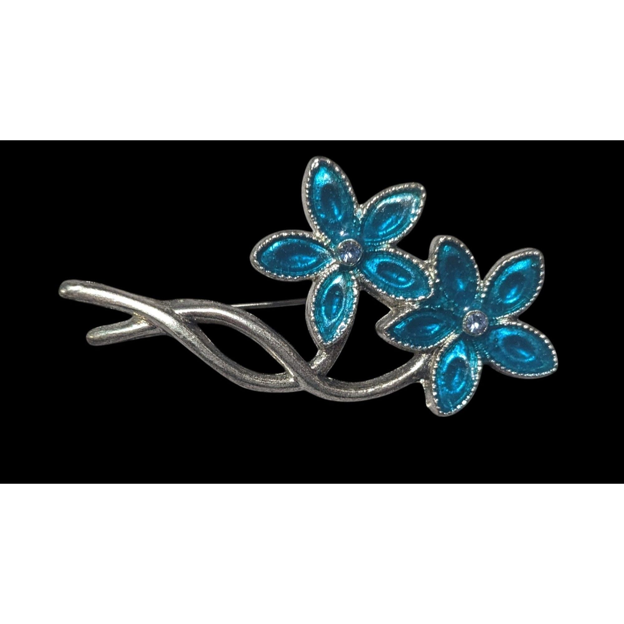 Other Vintage Floral Blue Gemmed Silver Tone Brooch Size ONE SIZE - 1 Thumbnail