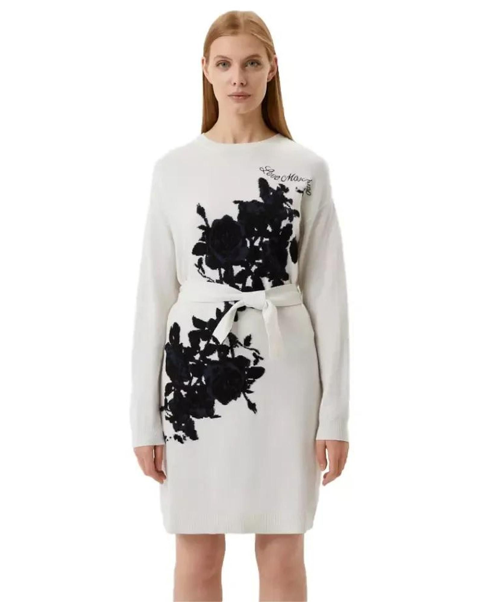 image of Moschino Embroidered Long Dress With Belt Loops And Ribbon Detail in White, Women's (Size Medium)