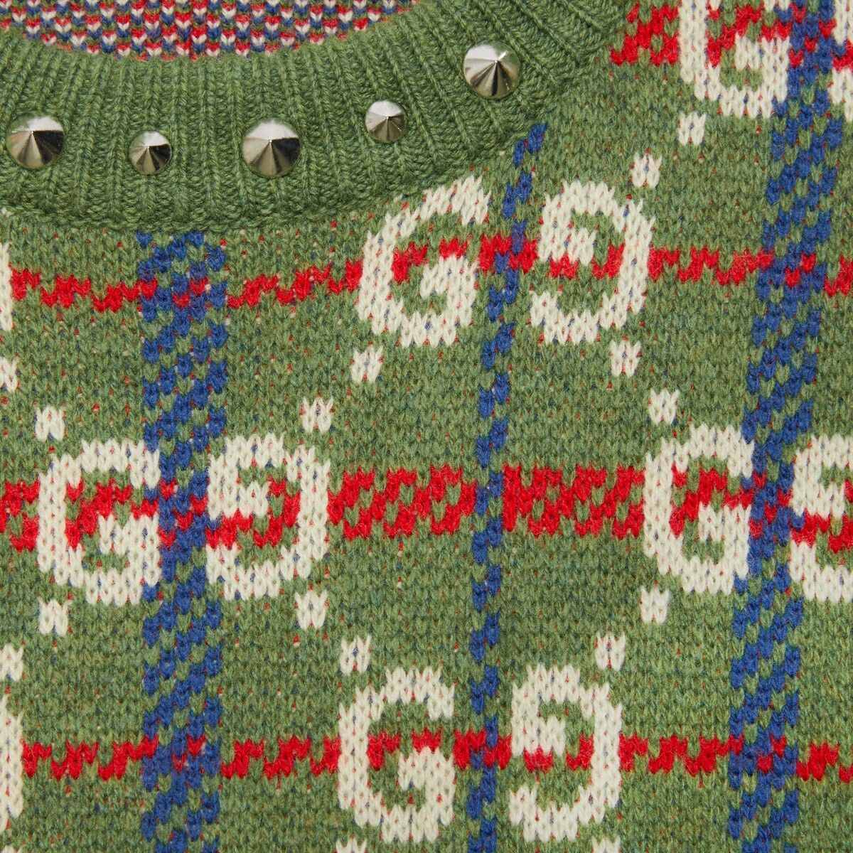 Gucci S - Gucci GG Check Knit Wool Sweater Neck Studs Green Size US S / EU 44-46 / 1 - 4 Thumbnail