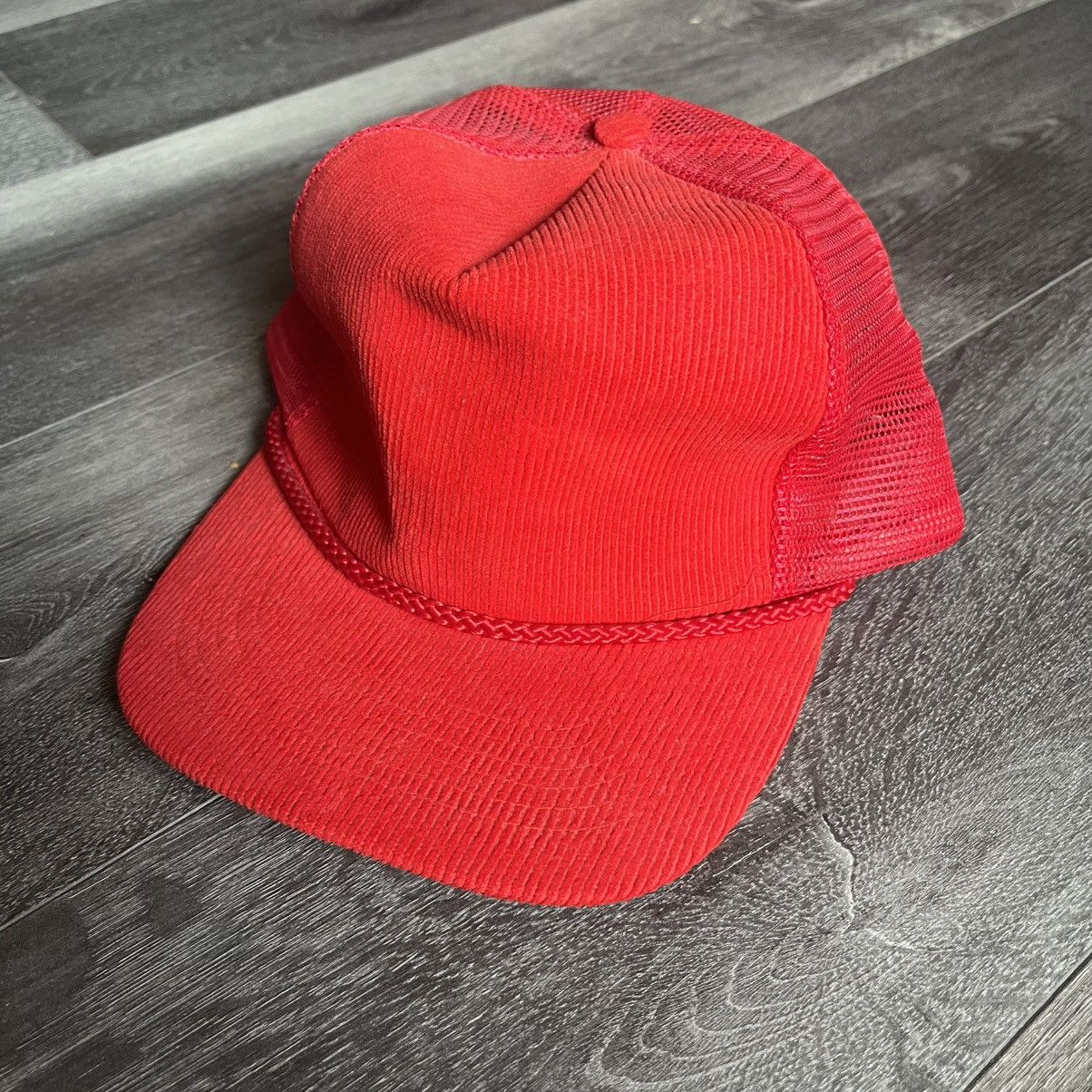 Vintage Vintage 1990s Red Corduroy Blank Mesh Trucker Hat Otto Size ONE SIZE - 2 Thumbnail