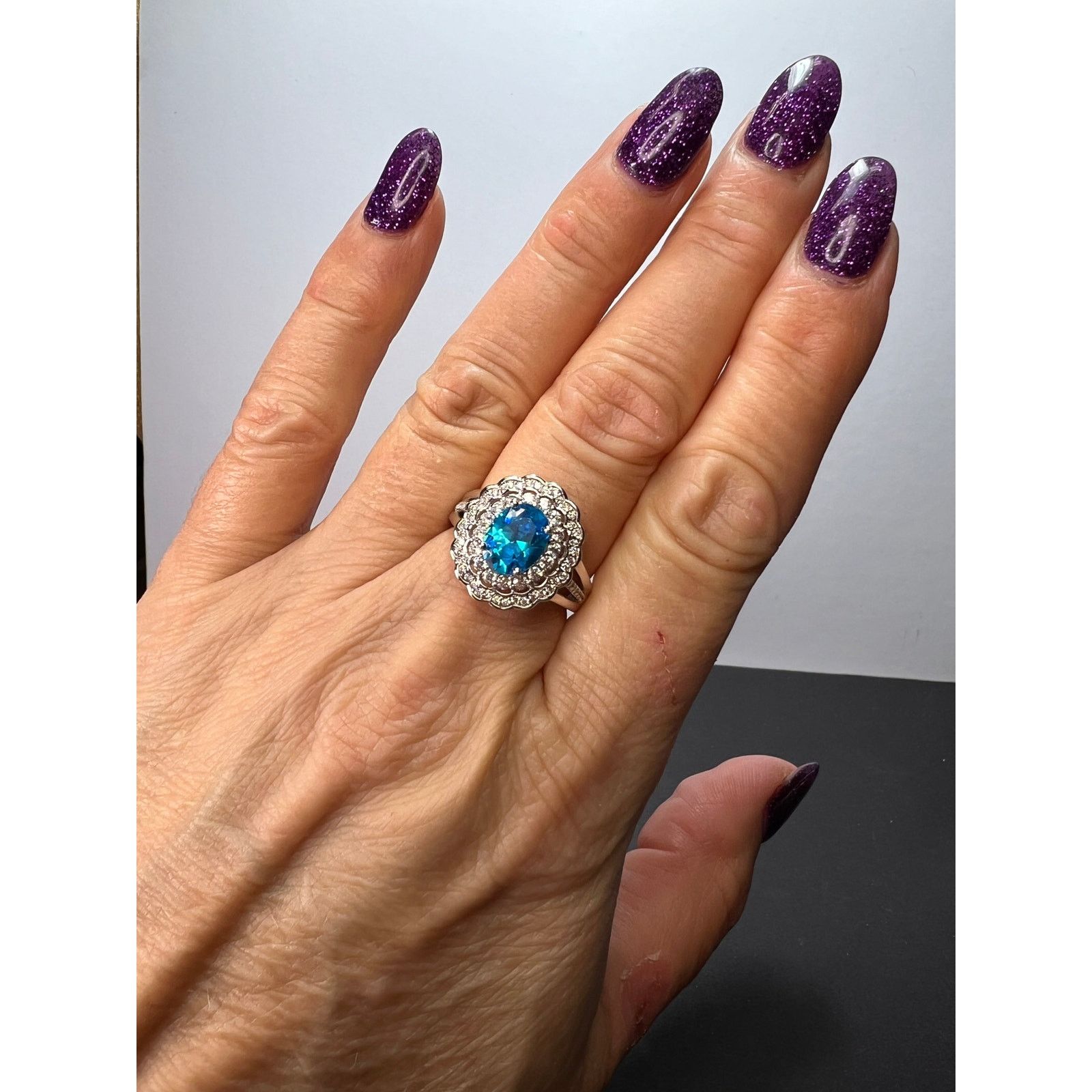 Other Blue and white CZ halo sterling silver ring size 8 Size ONE SIZE - 4 Thumbnail