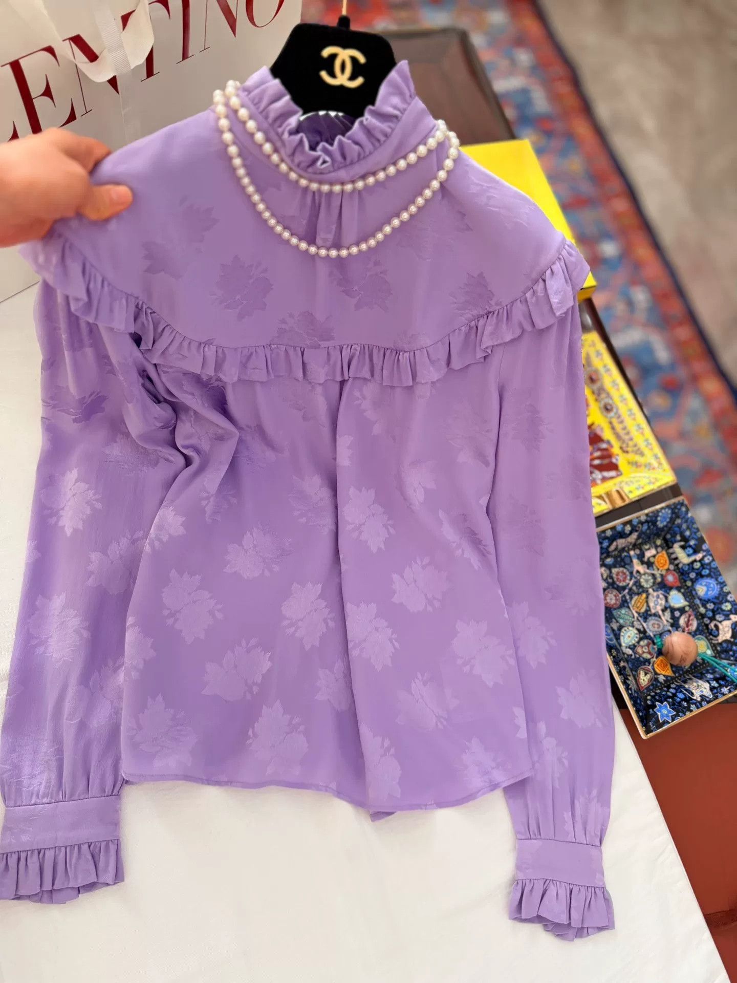 Saint Laurent Paris YSL Purple Floral Ruffled Silk Blouse Size M / US 6-8 / IT 42-44 - 1 Thumbnail
