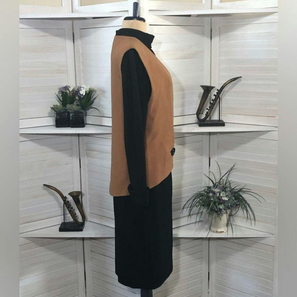 Vintage Vtge 80s wool cashmere black tan turtleneck midi dress S Size S / US 4 / IT 40 - 9 Thumbnail