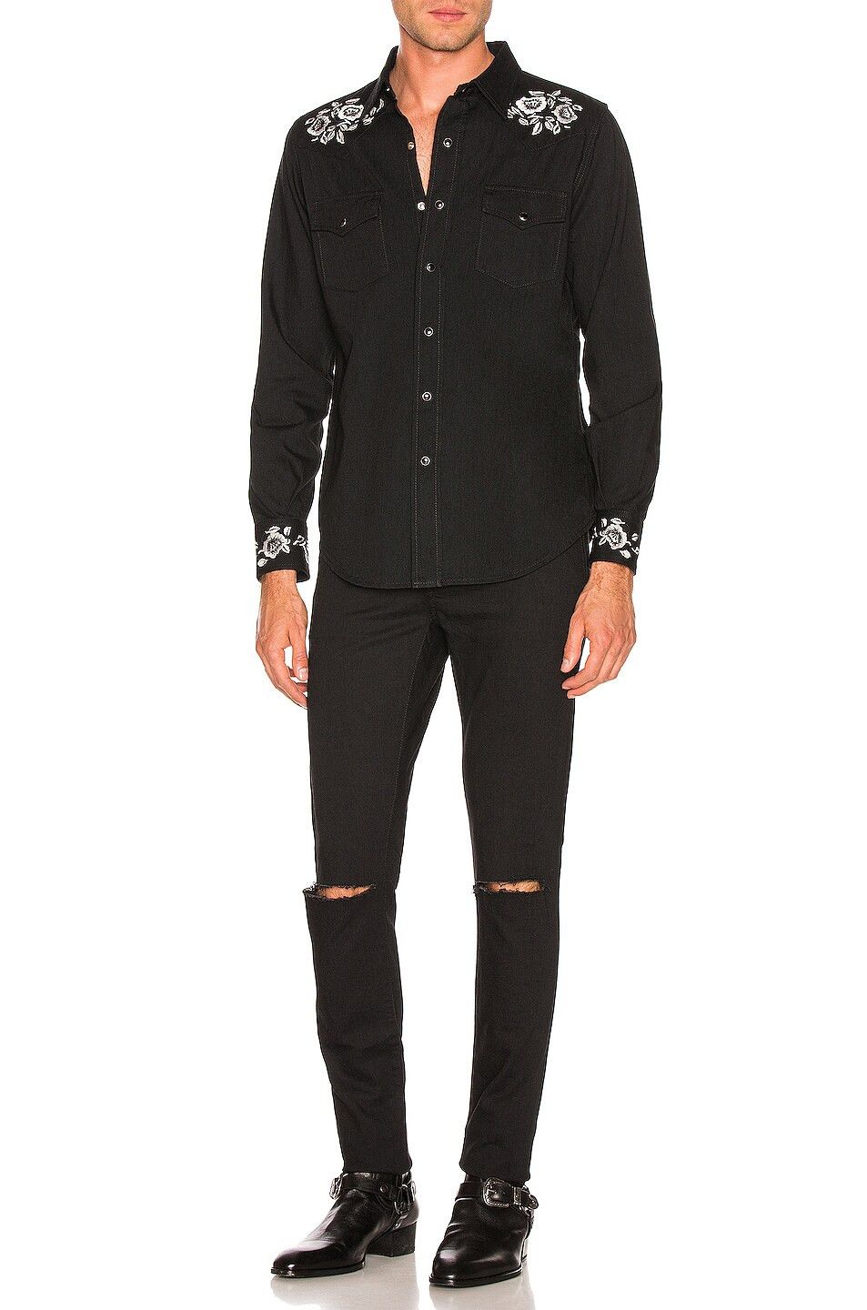 Saint Laurent Paris D02 Black Knee Ripped Skinny Jeans Size US 29 - 5 Thumbnail