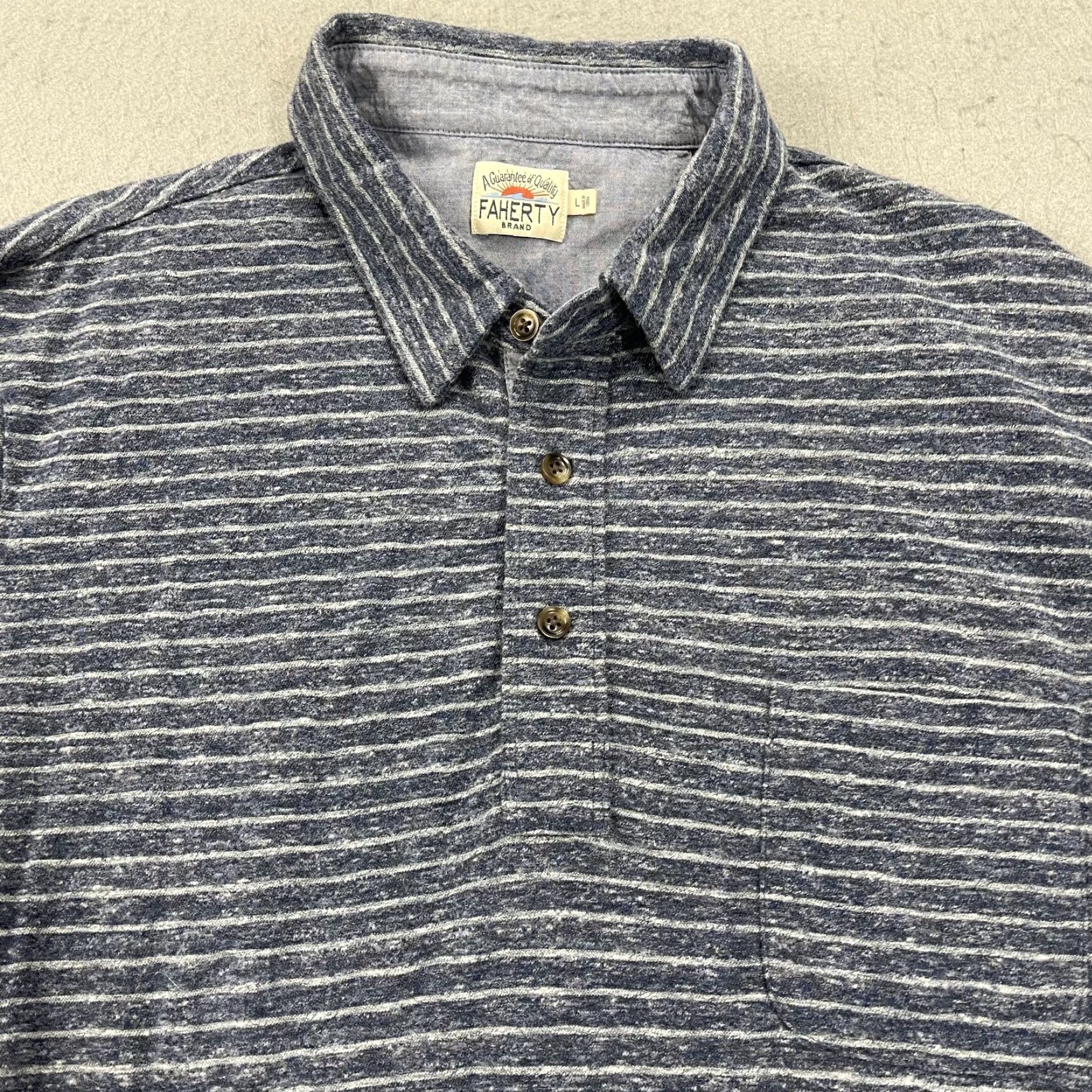 Faherty Faherty Shirt Mens Large Blue Striped Long Sleeve Polo Organic Cotton Casual Size US L / EU 52-54 / 3 - 2 Thumbnail