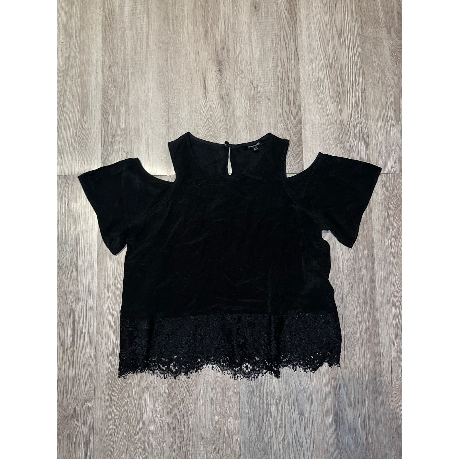 Madewell Madewell- Lace-Edged Silk Cold-Shoulder Top / xxs / black Size XXS / US 00 / IT 34 - 2 Thumbnail
