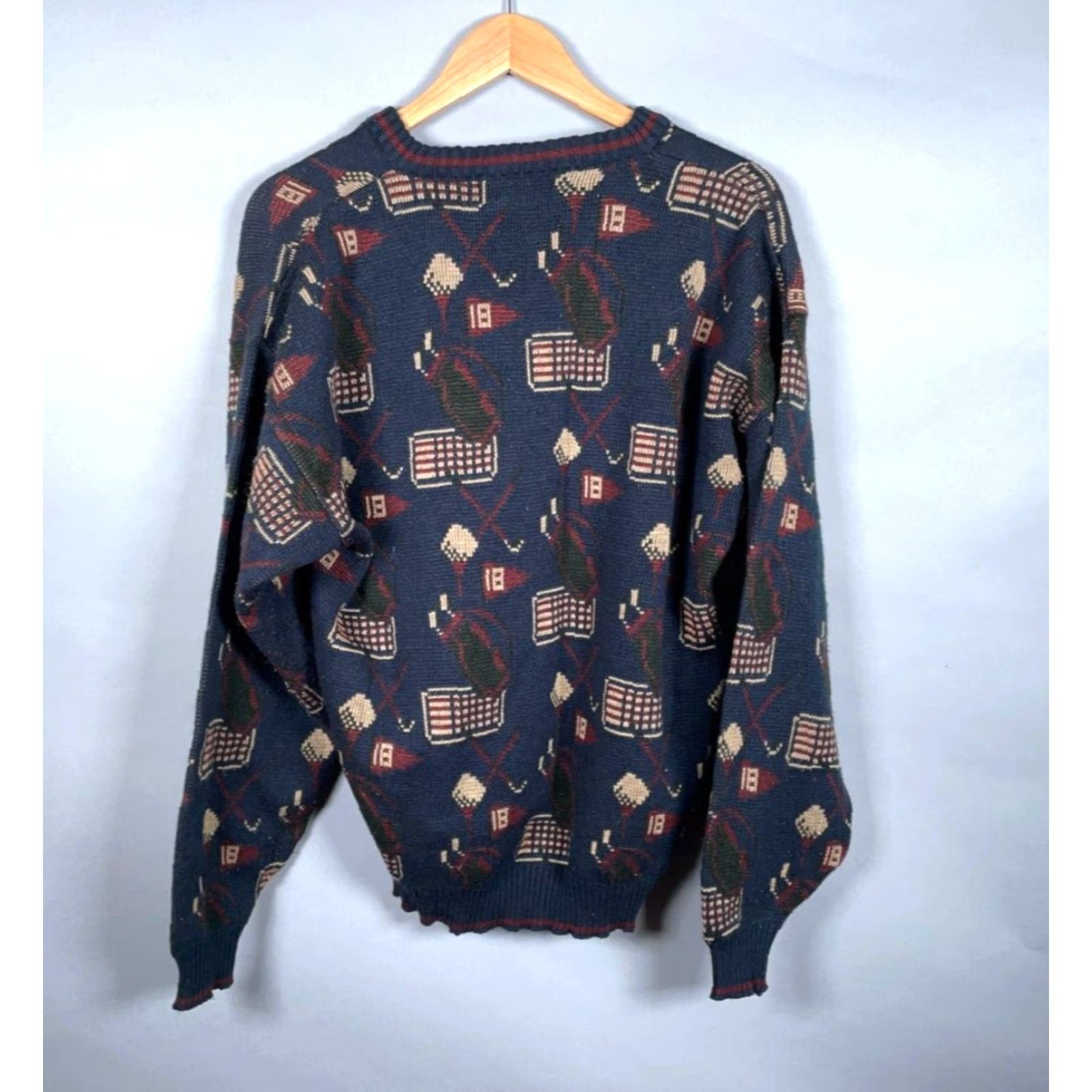 Vintage VINTAGE MunsingWear Golf Sweater Mens Large Dark Blue V-Neck Preppy AOP Retro 90s Shirt Size US L / EU 52-54 / 3 - 2 Thumbnail