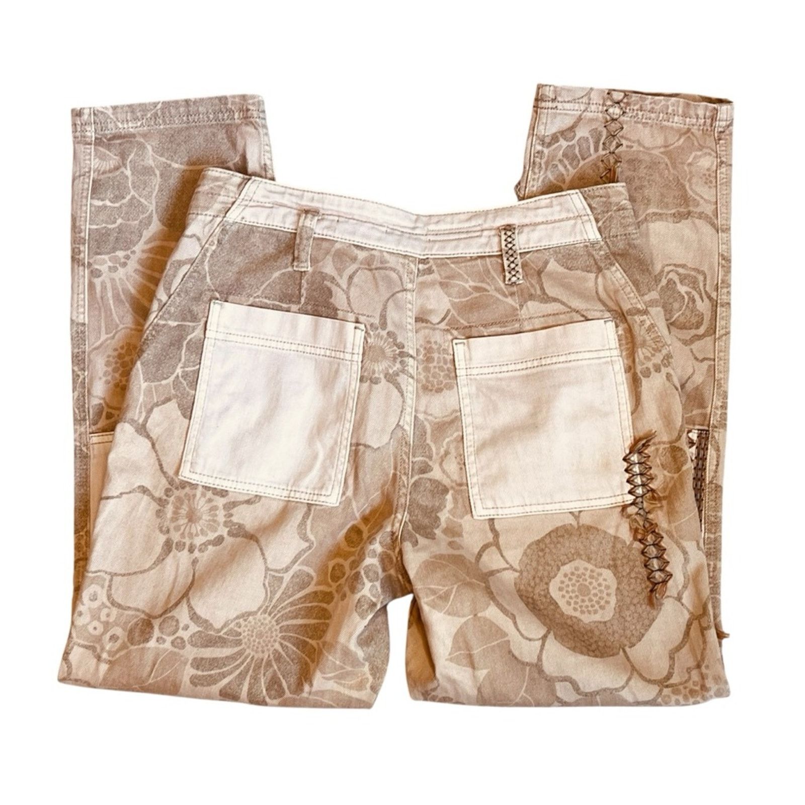 Anthropologie Pilcro Anthropologie Sz 29 Tan Patchwork Embroidered Pants Size 29" - 9 Thumbnail