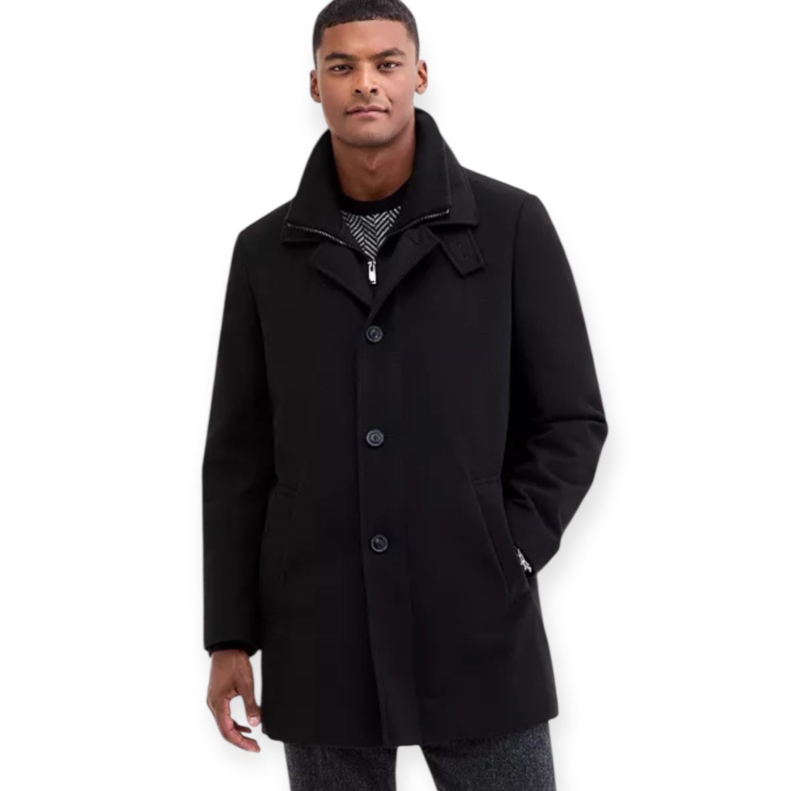 Calvin Klein Calvin Klein Coleman Overcoat Mens 48R Black Wool Coat EUC Size US XL / EU 56 / 4 - 3 Thumbnail