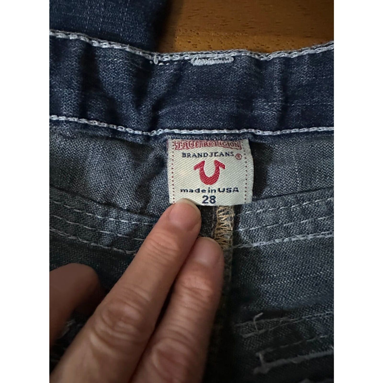 True Religion Womens True Religion Disco Joey Big T Jeans Med Wash Sz 28 Denim Jeans Straight Leg 28 X 29 Womens USA Denim Size 28" / US 6 / IT 42 - 4 Thumbnail