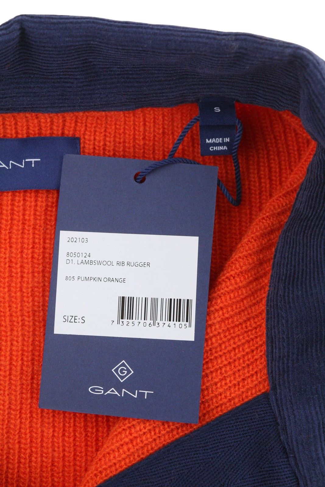 Gant LAMBSWOOL RIB RUGGER S Pumpkin Orange Wool Knit 88120 Size US S / EU 44-46 / 1 - 6 Thumbnail