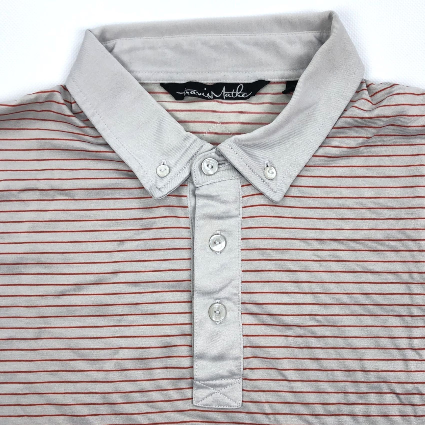 TravisMathew Travis Mathew Polo Shirt Striped Short Sleeve Button-Down Men L Gray Red, Golf, Casual, Knit, Embroidered Logo Size US L / EU 52-54 / 3 - 3 Thumbnail