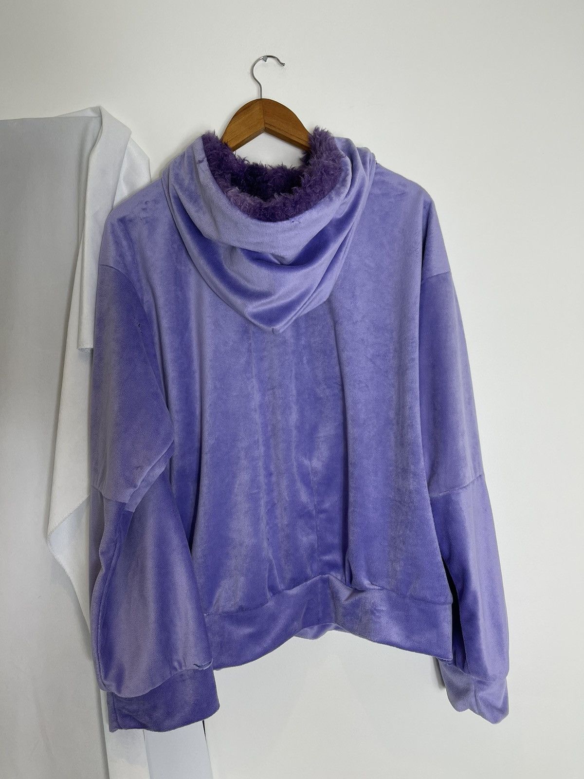 Chorley × Handmade AW Distressed Velvet Faux Fur Lined Zip Up Hoodie Y2K Size US L / EU 52-54 / 3 - 3 Thumbnail