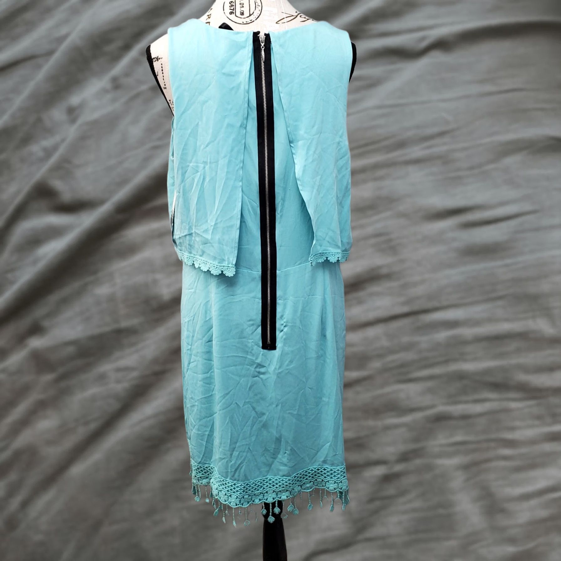 Vintage Kensie Womens Blue Sleeveless Round Neck Fringed Lace Trim Sheath Dress L (Long) - XS? Size L / US 10 / IT 46 - 1 Thumbnail