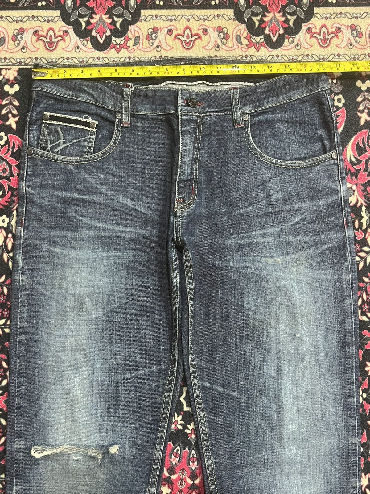 If Six Was Nine Vintage Japanese Brand Alien Lucifer Dark Blue Whisker Jeans Size US 34 / EU 50 - 13 Thumbnail