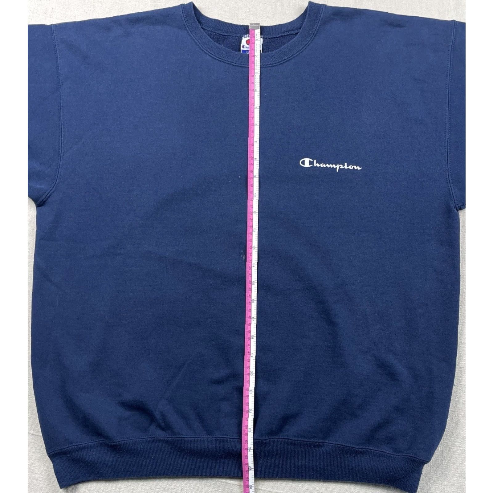 Champion VINTAGE Champion Crewneck Sweatshirt Sz L Mens Navy Blue Script Spell Out Logo Embroidered Size US L / EU 52-54 / 3 - 6 Thumbnail