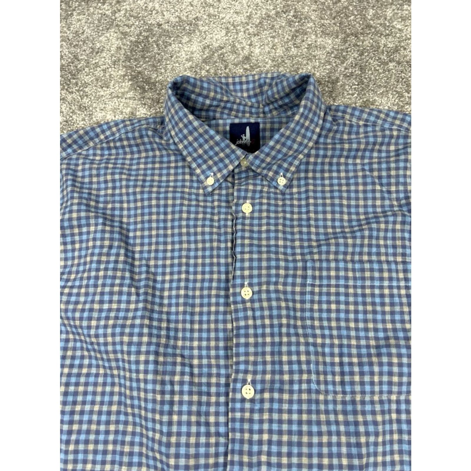 johnnie-O johnnie-O Shirt Mens XL Blue Gray Cotton Button Up Plaid Casual Button-Down Collared Classic Size US XL / EU 56 / 4 - 2 Thumbnail