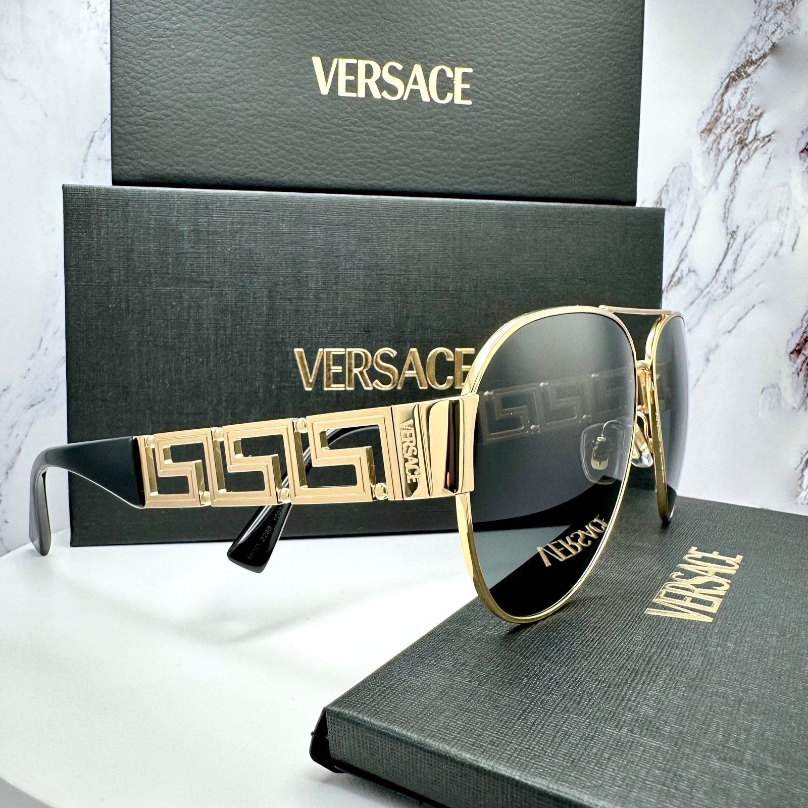 Versace New VERSACE Sunglasses Gold Aviator Pilot Metal Greca Logo Size ONE SIZE - 2 Thumbnail