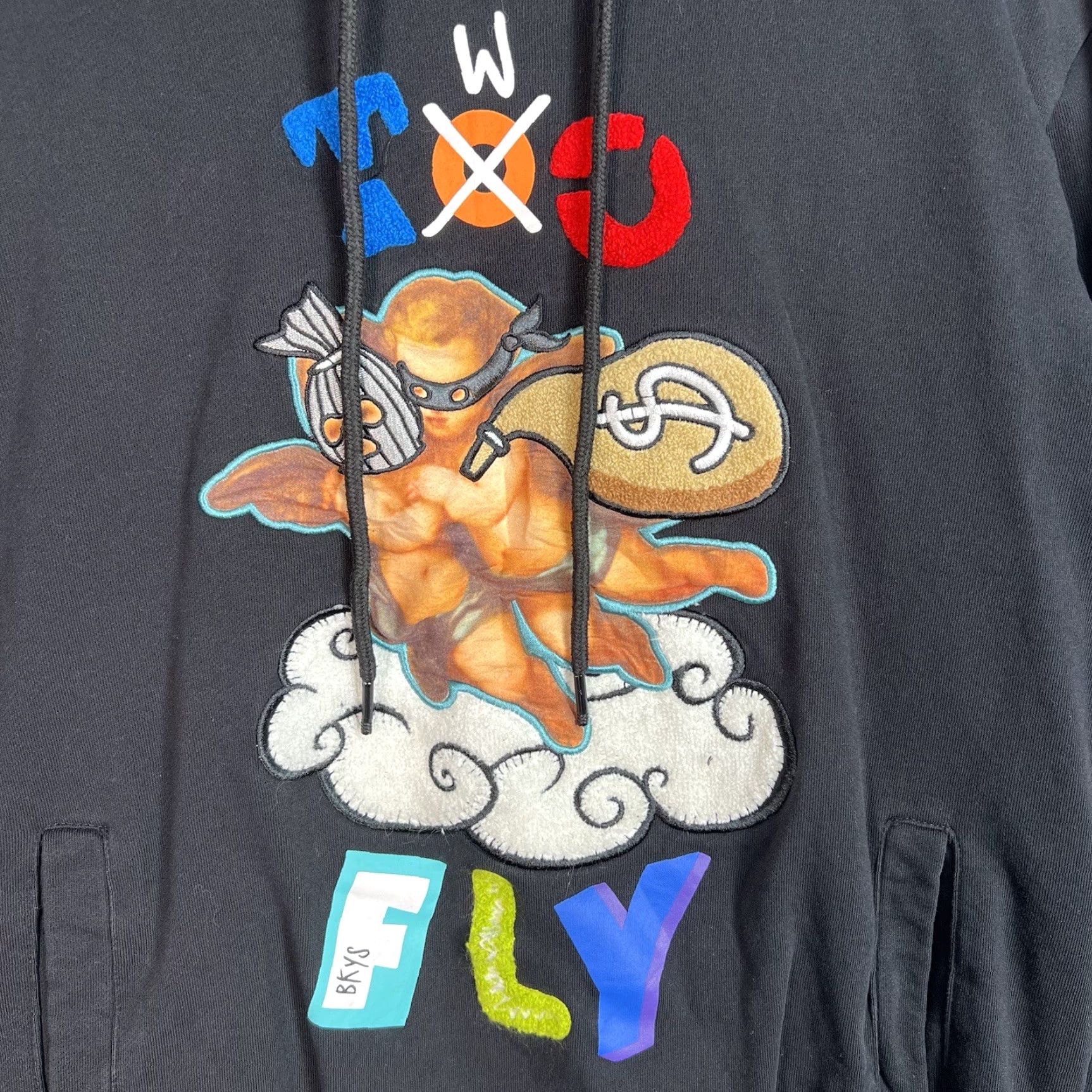 Vintage BKYS Hoodie Adult Small Black Two Fly Angels Sweatshirt Pullover Sweater Size US S / EU 44-46 / 1 - 4 Thumbnail
