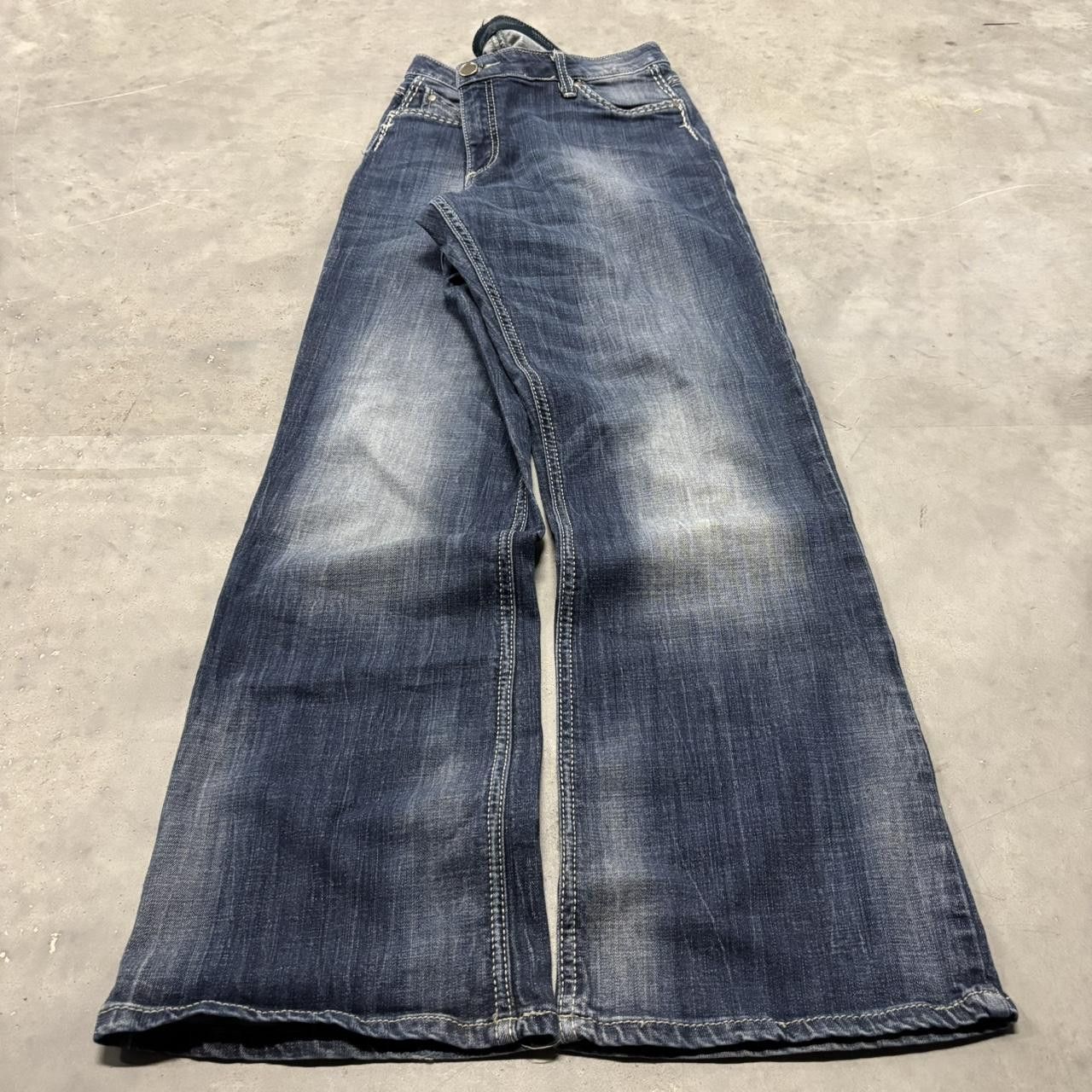 Japanese Brand × Vintage Crazy Vintage Y2K/2000s Grunge Faded Dark Wash Bootcut Denim Jeans! Size US 34 / EU 50 - 3 Thumbnail