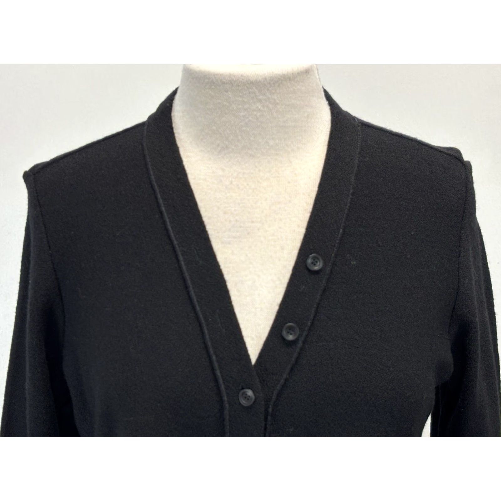 Eileen Fisher VINTAGE Eileen Fisher Cardigan Wool Sweater Black Mid length Lagenlook Petite PM Womens Long Sleeve V-Neck Size M / US 6-8 / IT 42-44 - 5 Thumbnail