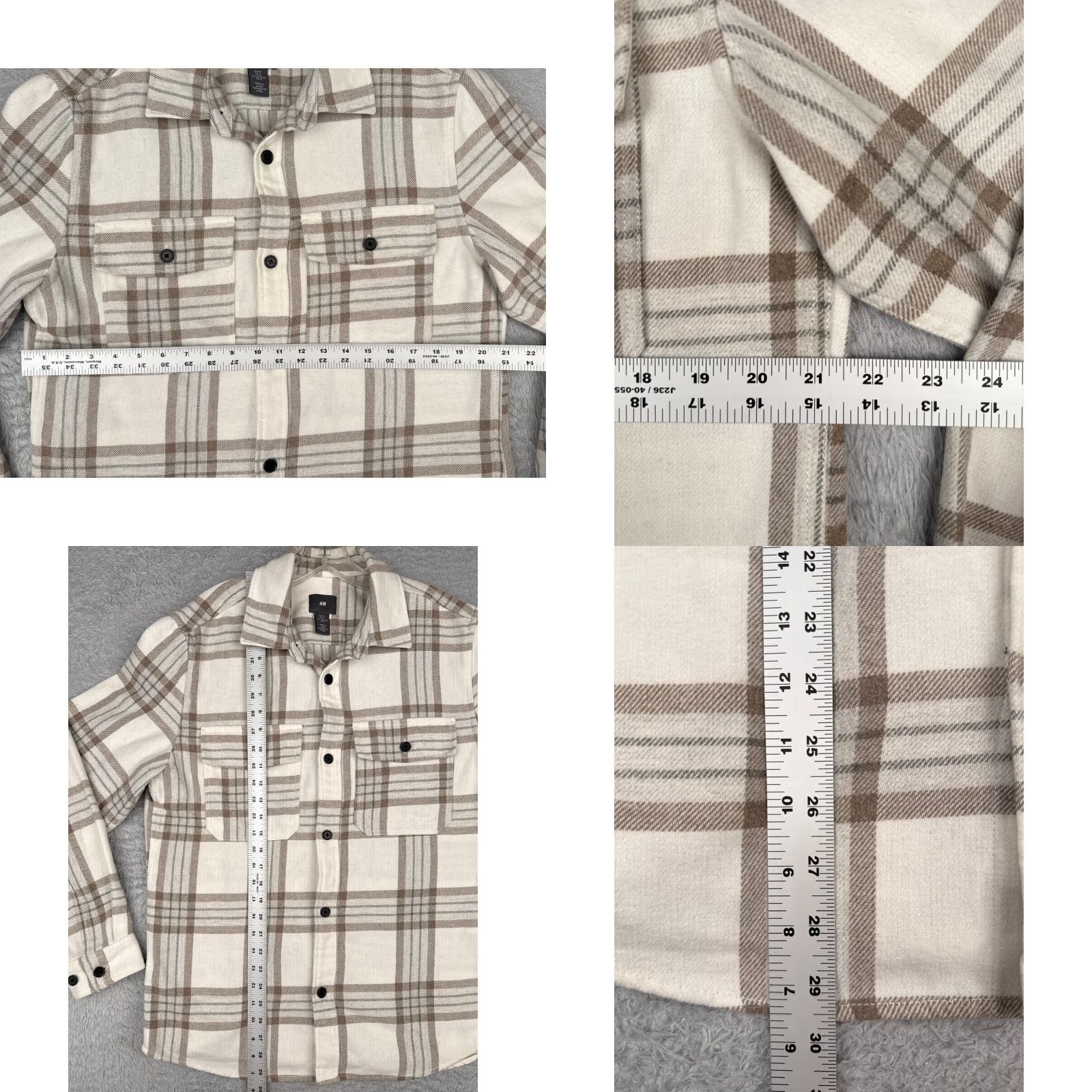 H&M H&M Shirt Men Medium Beige White Plaid Flannel Poly Wool Blend Button Up Pockets Shirt Size US M / EU 48-50 / 2 - 8 Thumbnail