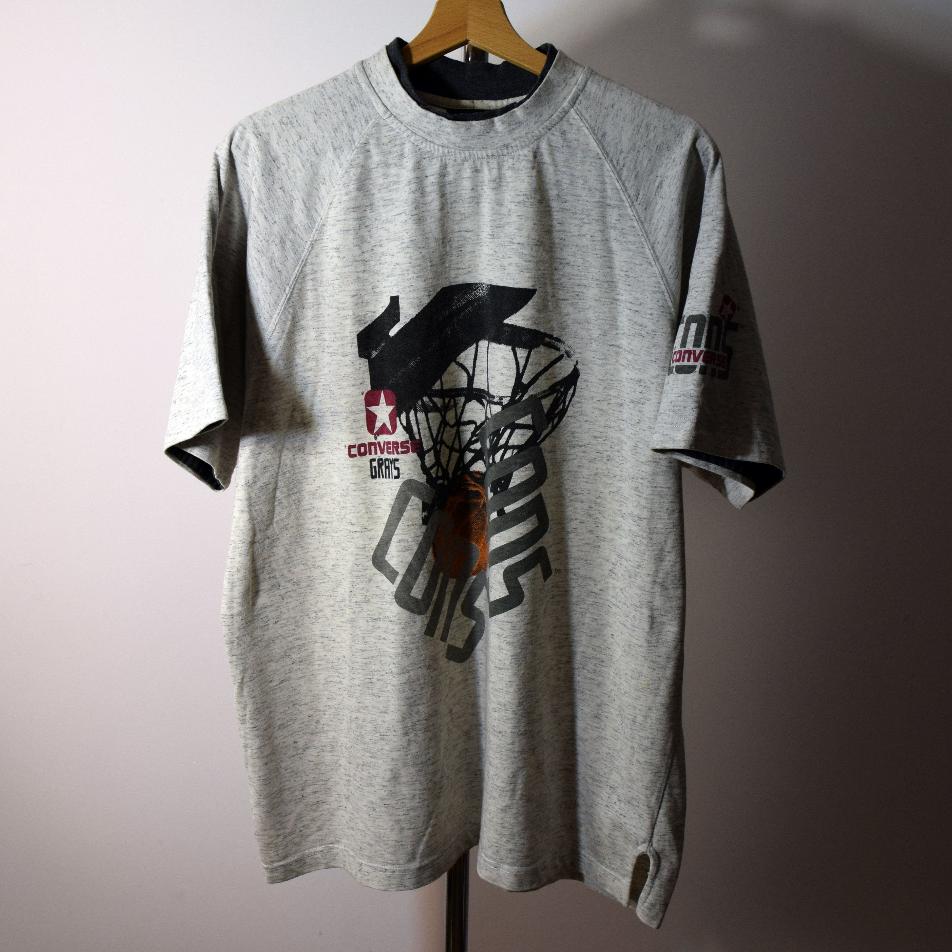 image of 90's Larry Johnson Rodman Grays Nba Converse Ad T-Shirt 90's in Grey, Men's (Size XL)