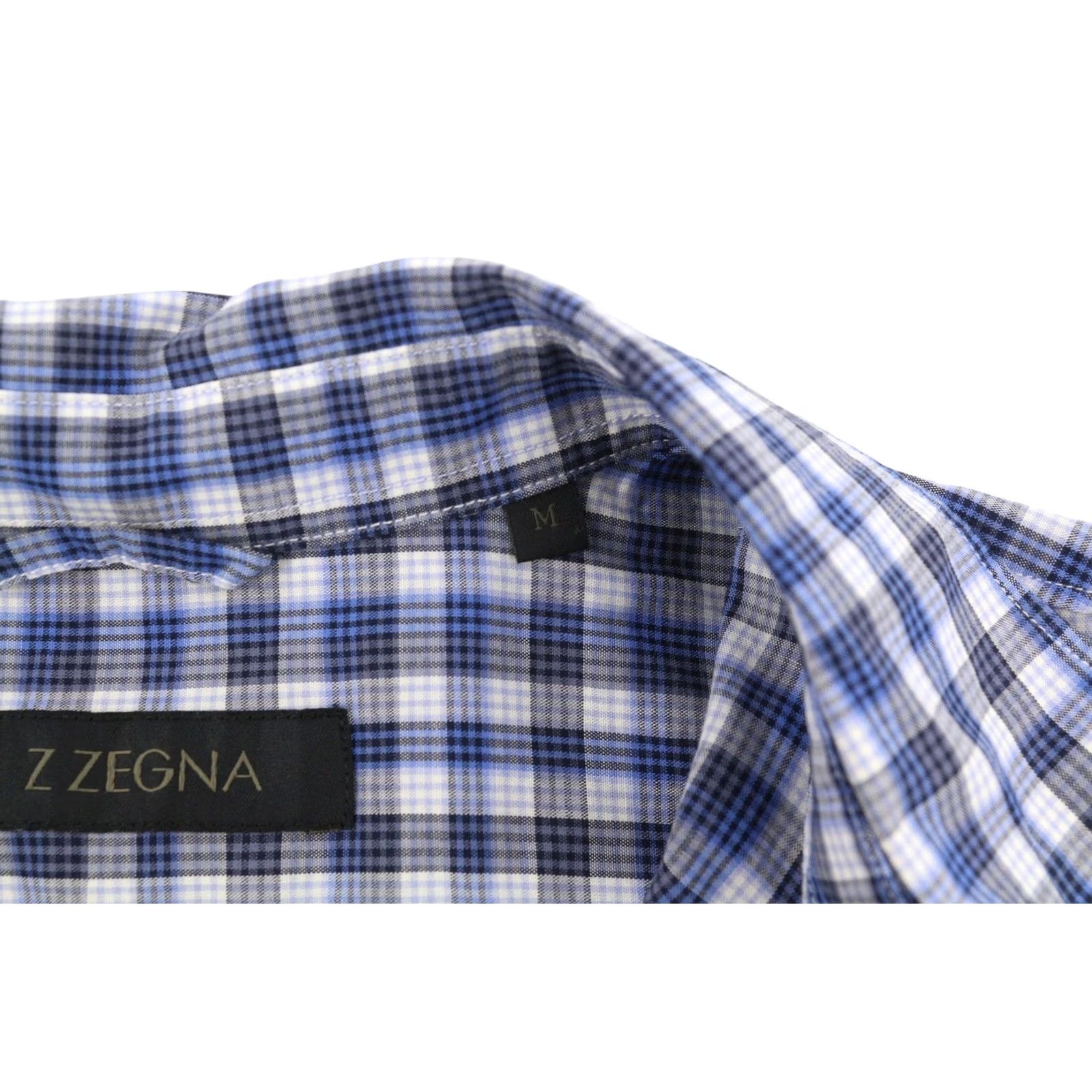 Z Zegna Z ZEGNA Shirt M Blue Plaid Button Front Spread Short Sleeve Men's Size US M / EU 48-50 / 2 - 6 Thumbnail