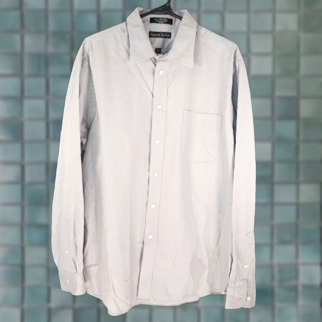 Vintage VINTAGE Kenneth Roberts Platinum Men's Button-Up Shirt Sz 17.5 Gray Cotton 80s Formal Casual Size US XL / EU 56 / 4 - 1 Thumbnail