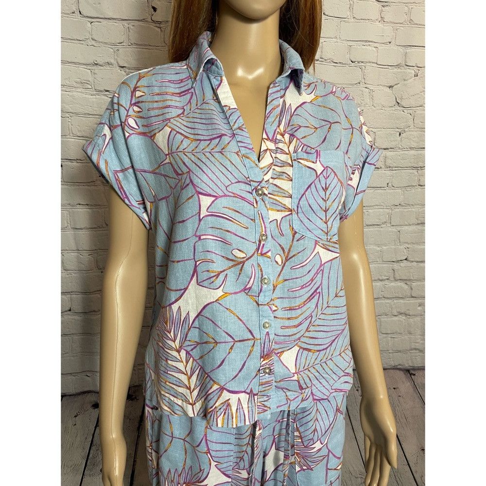 Cynthia Rowley NWT New Cynthia Rowley Linen Blue Tropical Leaf Shirt Pants Size 26" / US 2 / IT 38 - 2 Thumbnail