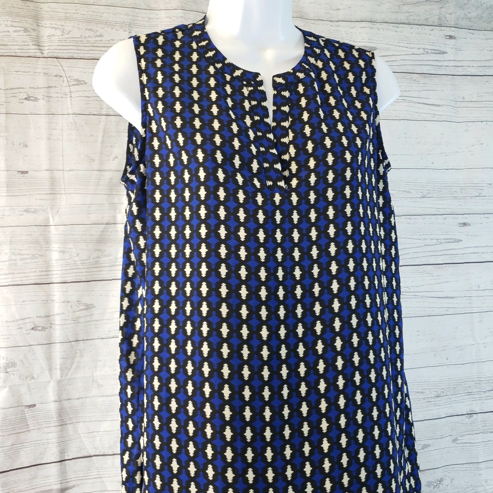 Vintage Pleione Womens Sleeveless Top XS Blue Black Asymmetrical Hem Shirt Womens XS Blouse Top Size XS / US 0-2 / IT 36-38 - 2 Thumbnail