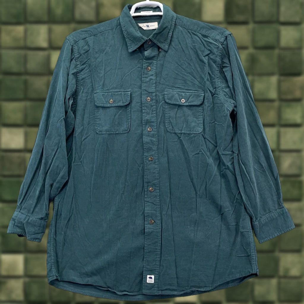 Vintage Onward reserve Shirt Men Large Corduroy Tailored Preppy Solid Green Casual Button-Up Size US L / EU 52-54 / 3 - 1 Thumbnail