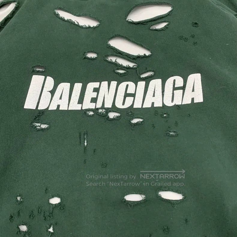 Balenciaga Balenciaga Green Torn Distressed Hooded Sweatshirt Size US XS / EU 42 / 0 - 8 Thumbnail
