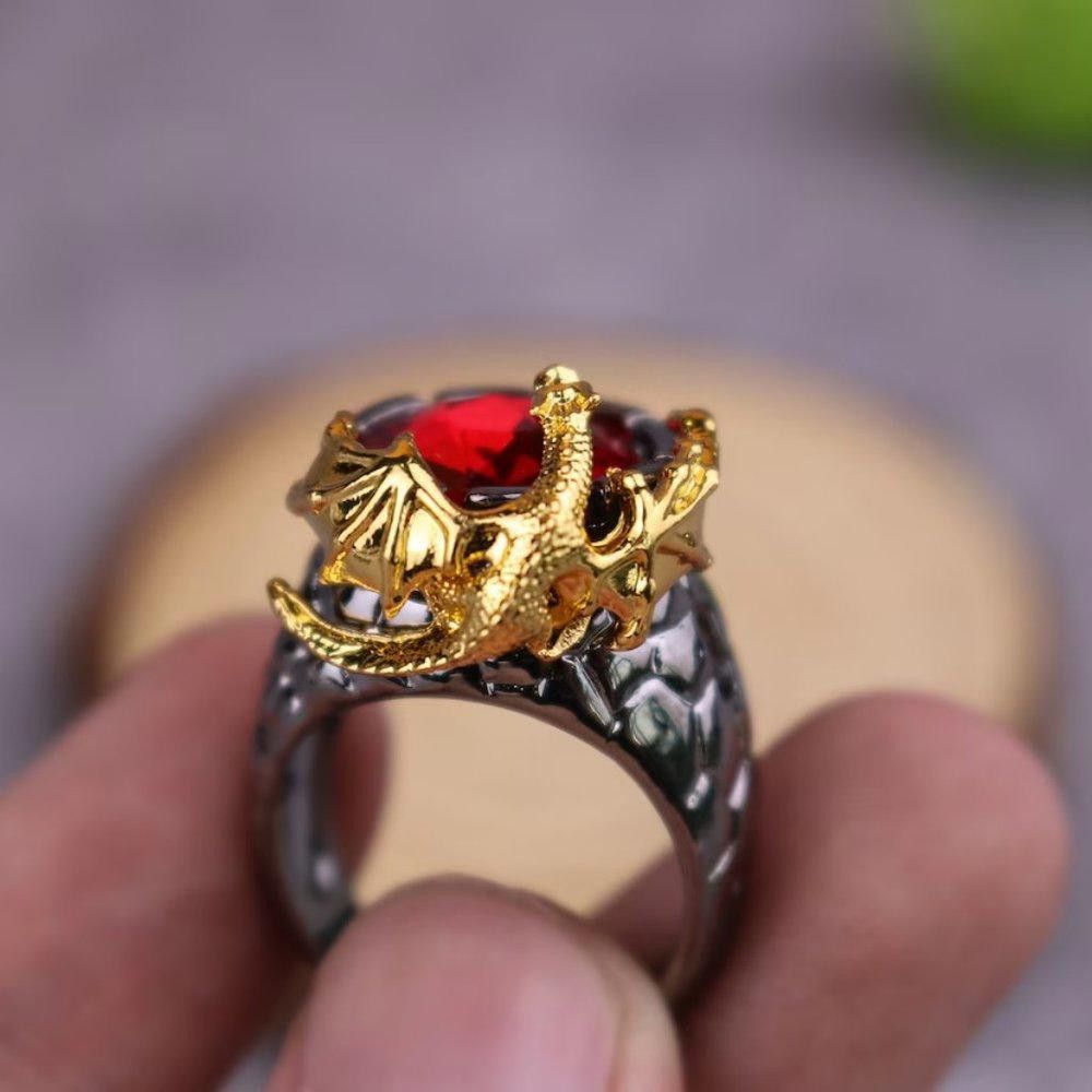 Designer 925 Sterling Silver Domineering Golden Dragon Ring Size ONE SIZE - 11 Thumbnail
