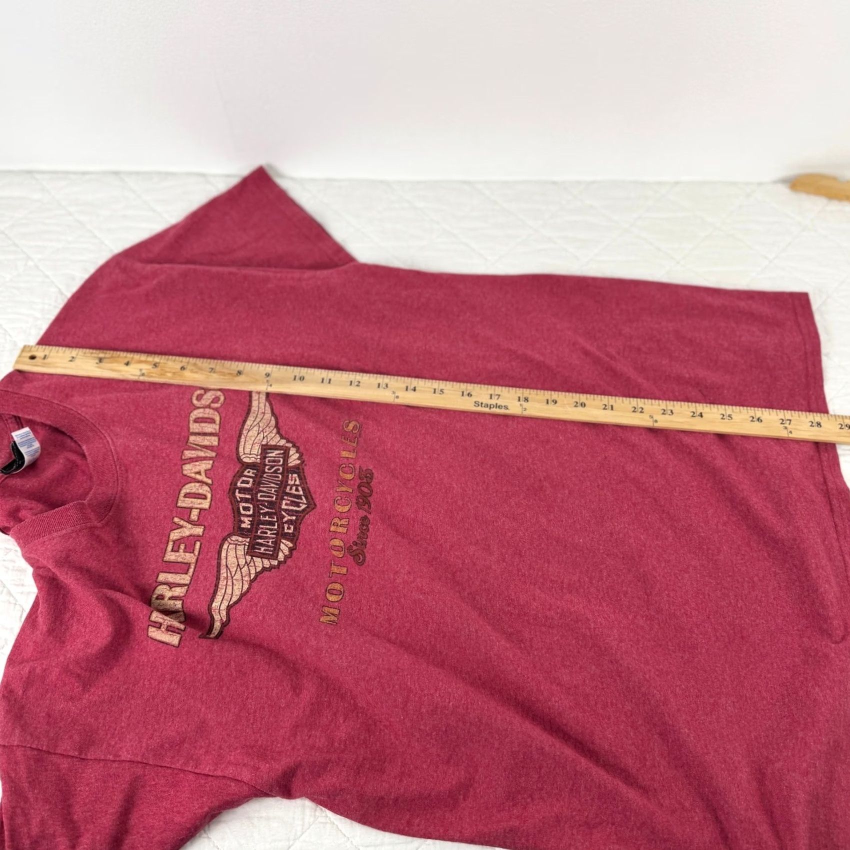 Harley Davidson Harley-Davidson Mens Graphic Tee Heather Red Wings Logo Short Sleeve L Size US 33 - 6 Thumbnail