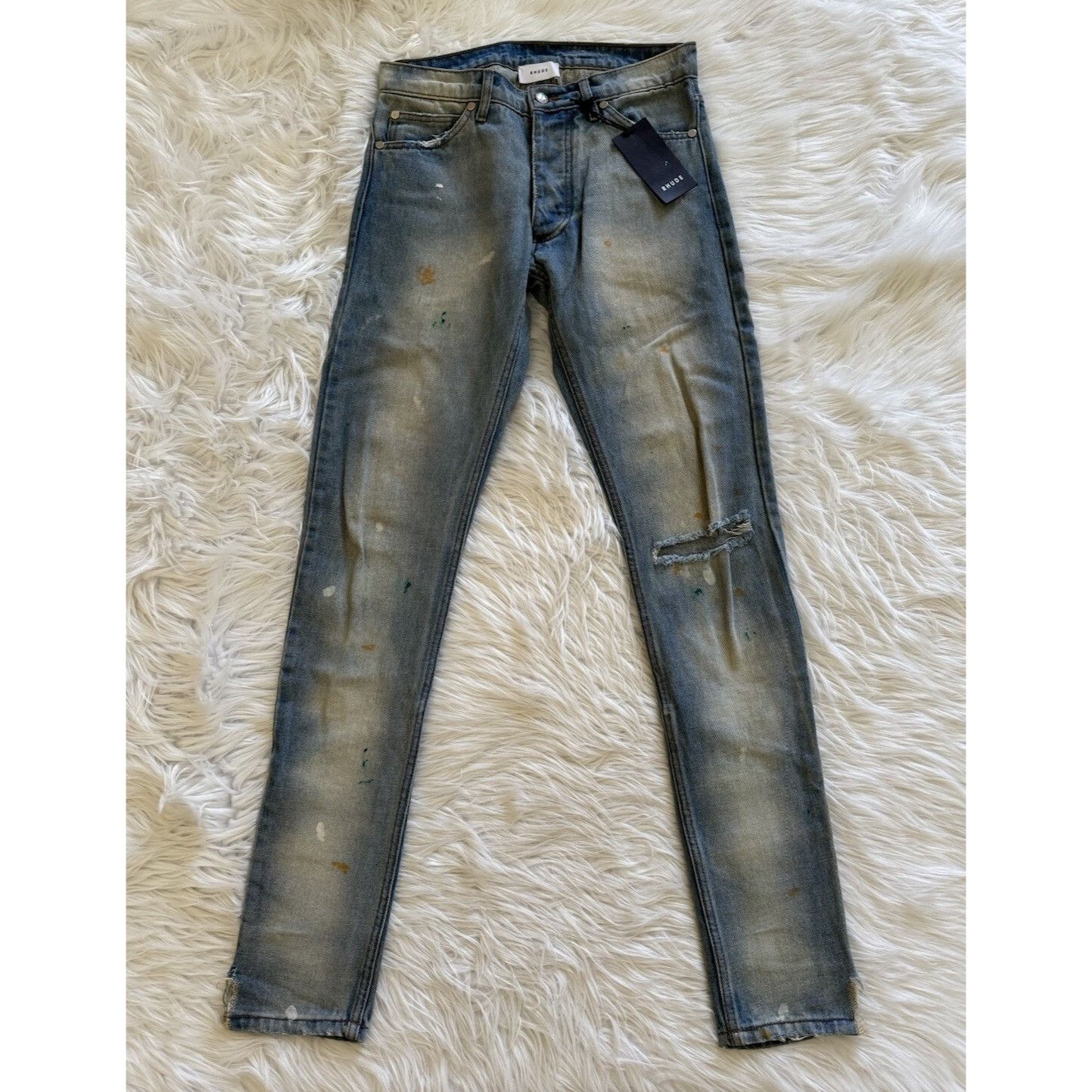 Rhude Rhude New Denim Jeans Paint Splatter Distressed Indigo Blue Size US 29 - 1 Thumbnail