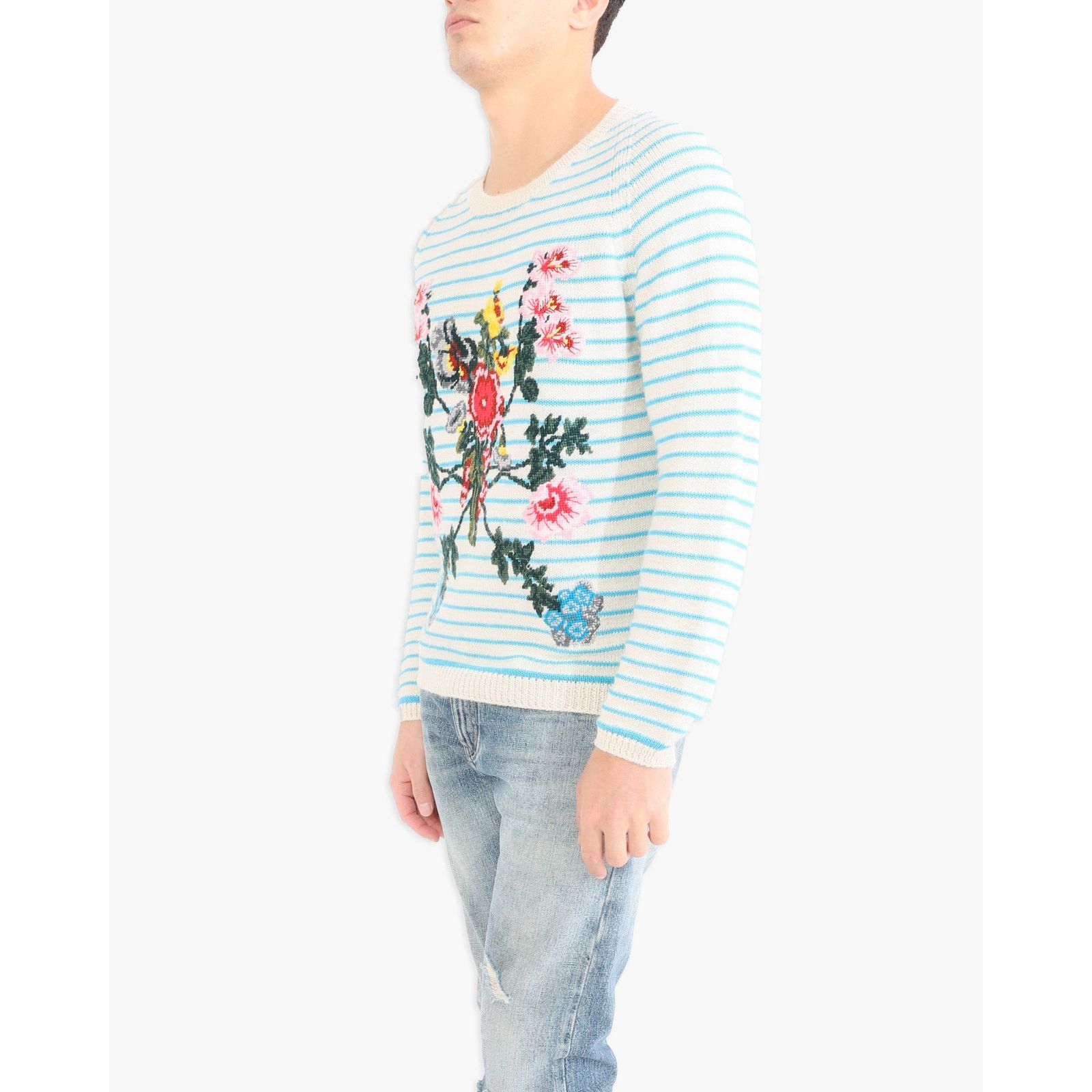 Gucci Gucci Garden Floral Embroidered Striped Knit in White & Blue Size US S / EU 44-46 / 1 - 4 Thumbnail