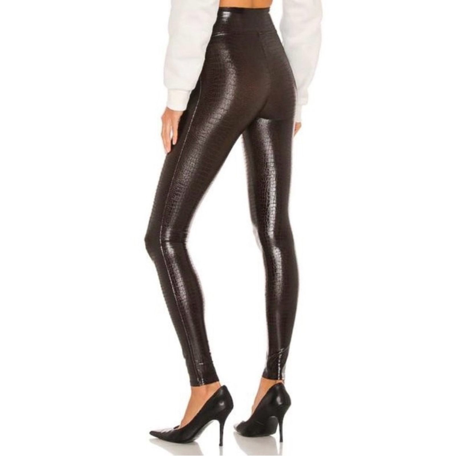 SPANX Croc Shine Leggings in Brown/Black High-Waisted Sleek