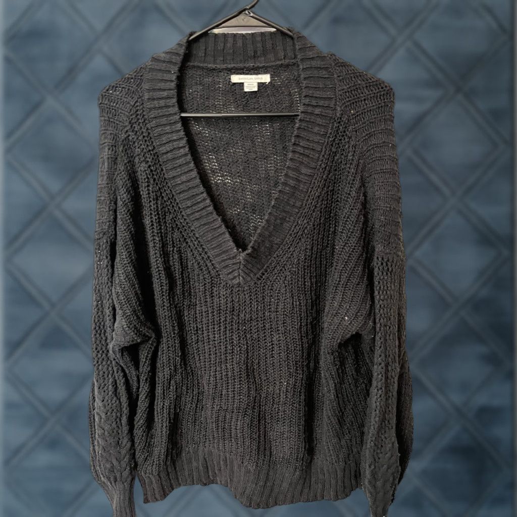 American Eagle Outfitters VINTAGE American Eagle Women Sweater Pullover V-Neck Long Sleeve Black Knit Casual Fall Winter 90s Fashion Women's Size M / US 6-8 / IT 42-44 - 1 Thumbnail