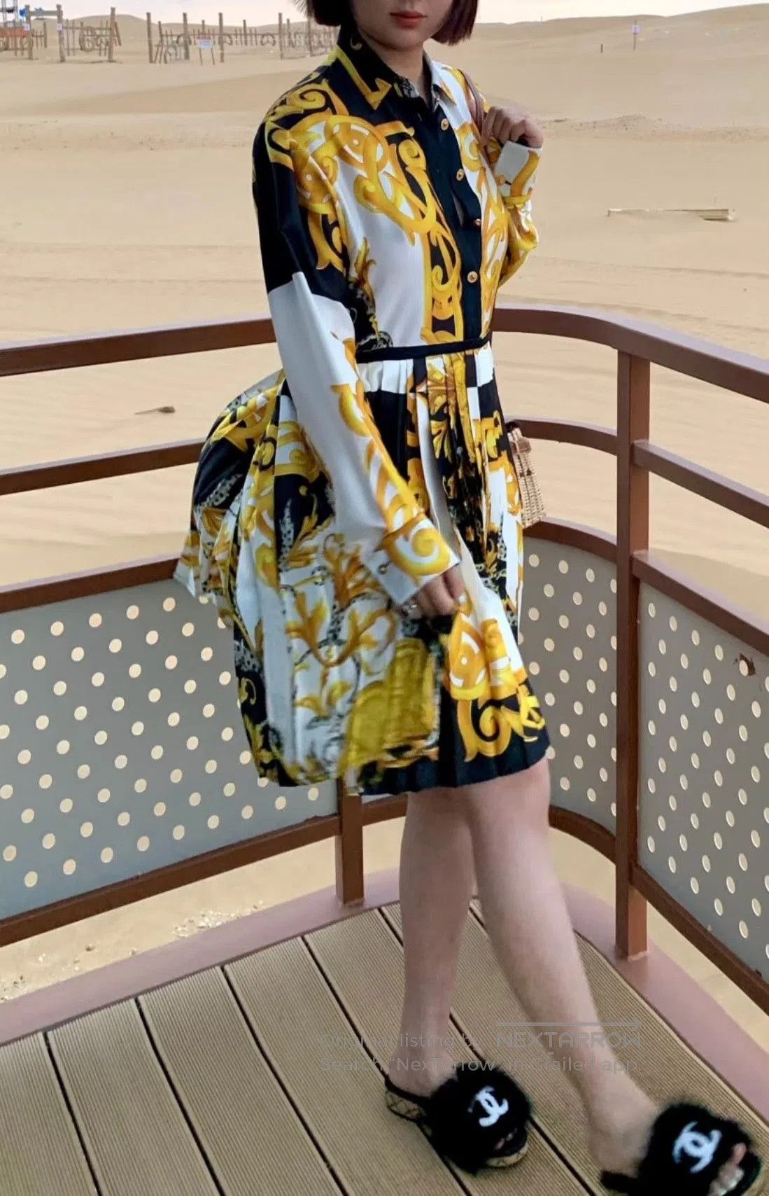 Versace Versace Baroque Print Silk Long Sleeve Dress. Size S / US 4 / IT 40 - 1 Thumbnail