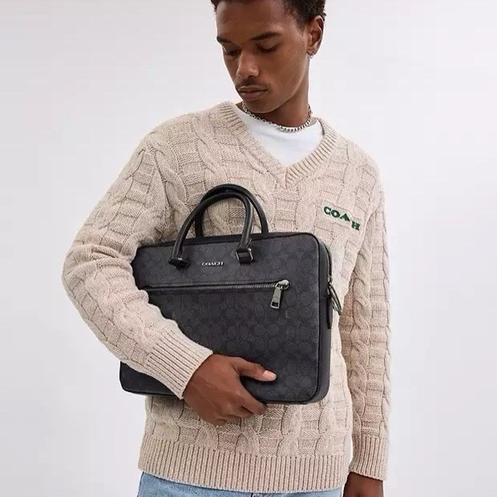 Coach NWT Coach Ethan Slim Brief Signature Canvas Black CV917 Size ONE SIZE - 9 Thumbnail