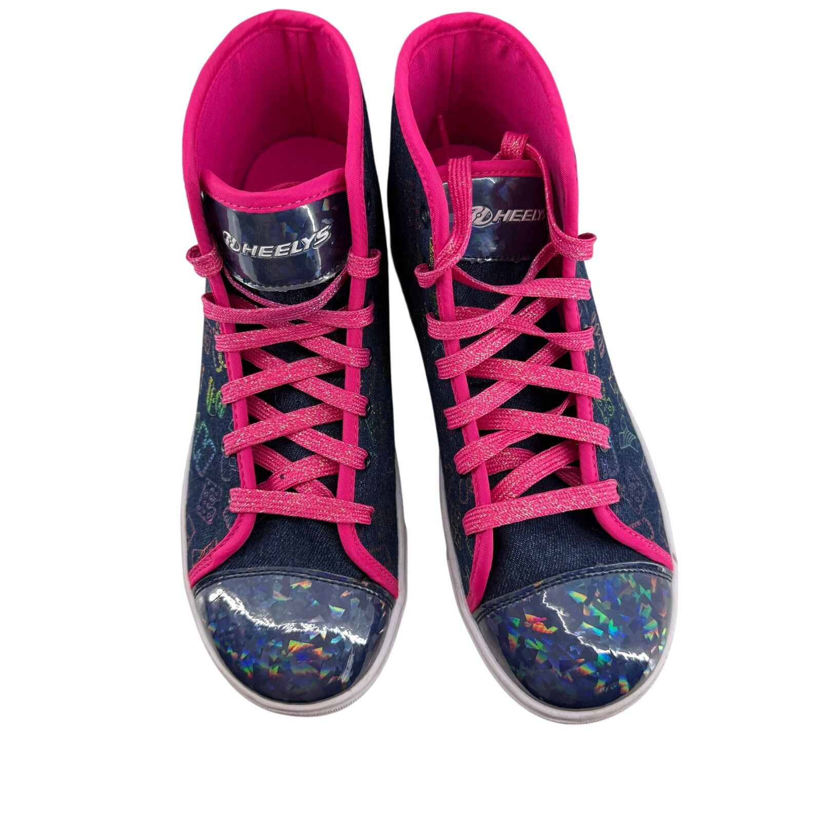 Heelys Heelys Hi Top Trainers Blue Denim Hot Pink Rainbow Womens 8 Size US 8 / IT 38 - 2 Thumbnail