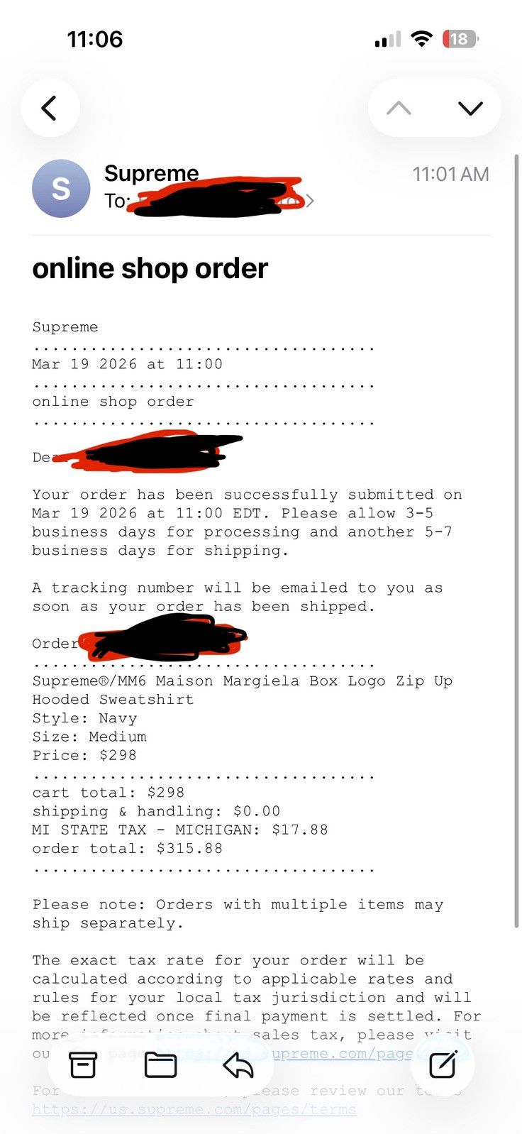 Maison Margiela × Supreme SS26 Supreme/MM6 Navy Split Box Logo Zip Up Hoodie Size US M / EU 48-50 / 2 - 5 Thumbnail