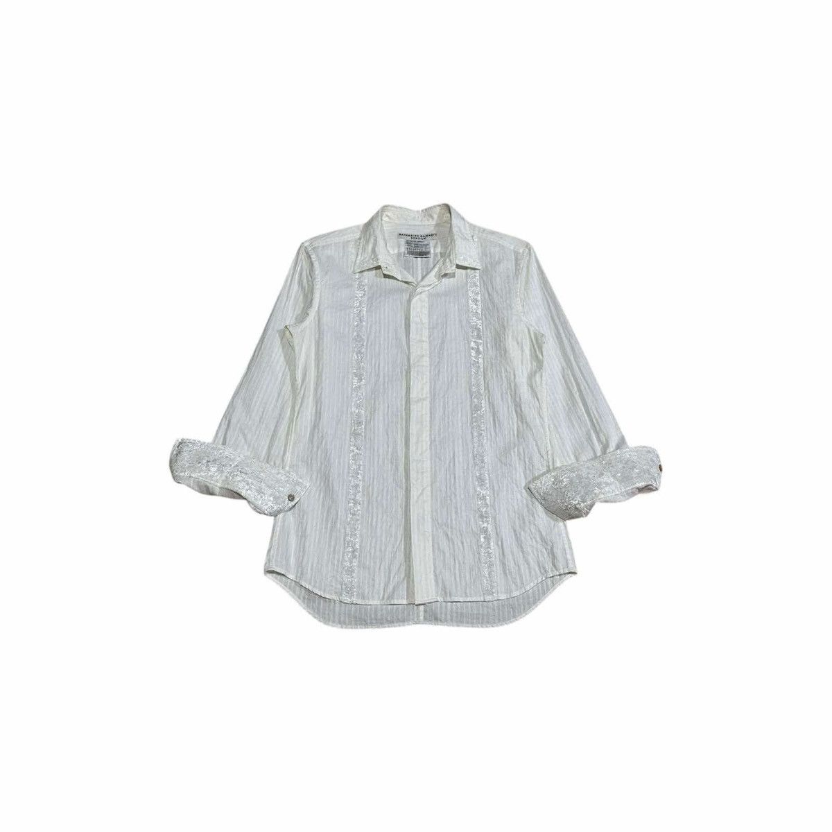 If Six Was Nine × Japanese Brand × Katharine Hamnett London 🔥Rare Vintage Katharine Hamnett Shirt White Velvet Striped Size US L / EU 52-54 / 3 - 2 Thumbnail