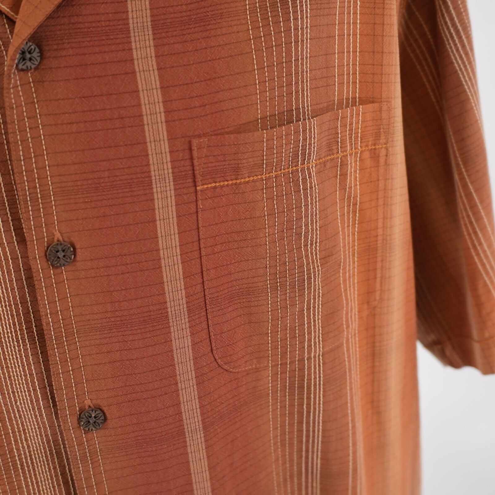 Tommy Bahama Tommy Bahama Orange Brown Silk Hawaiian Large Collared Dress Size US L / EU 52-54 / 3 - 2 Thumbnail