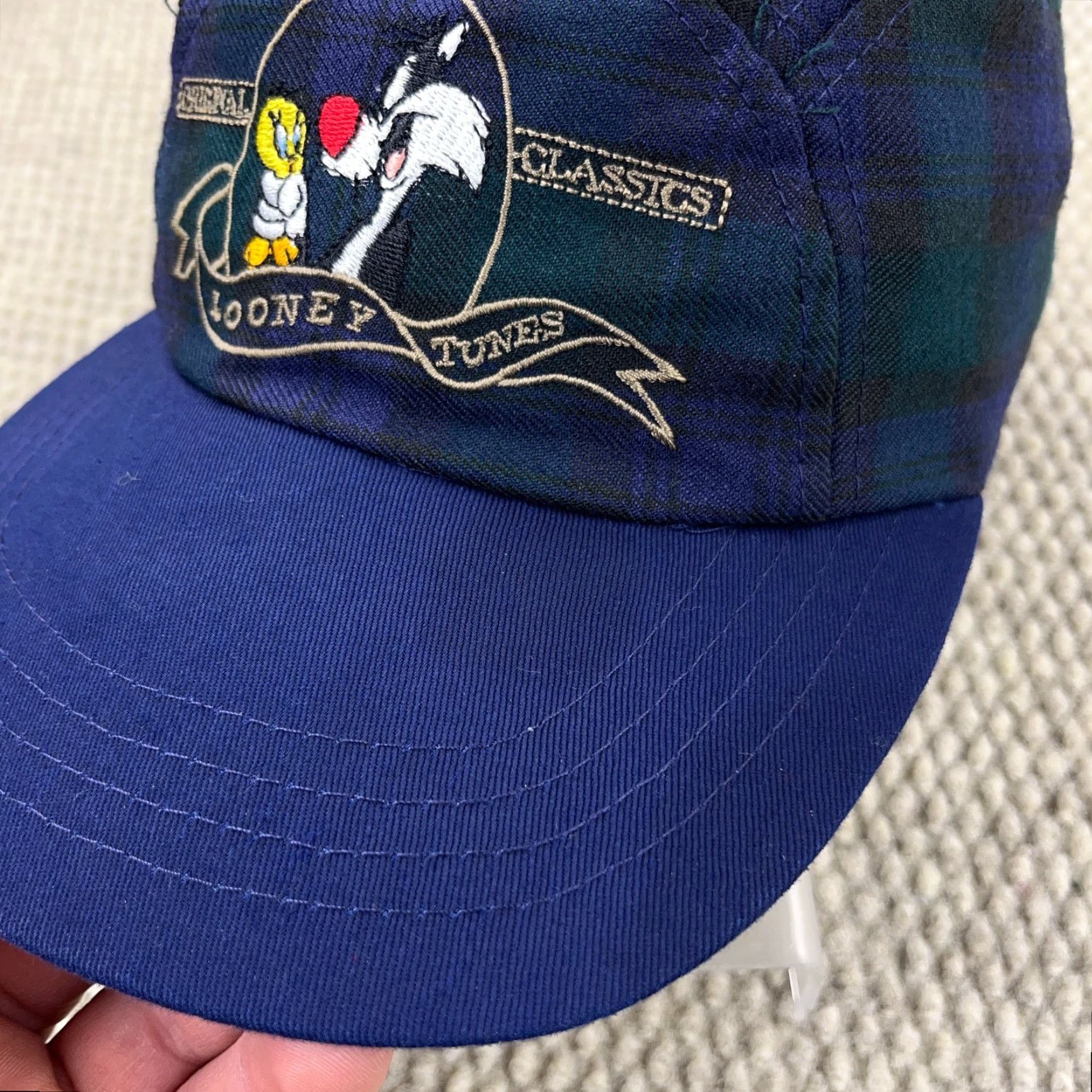 Vintage VINTAGE Looney Tunes Baseball Cap Hat Women One Size Blue Plaid 90s Sylvester Casual Size ONE SIZE - 3 Thumbnail