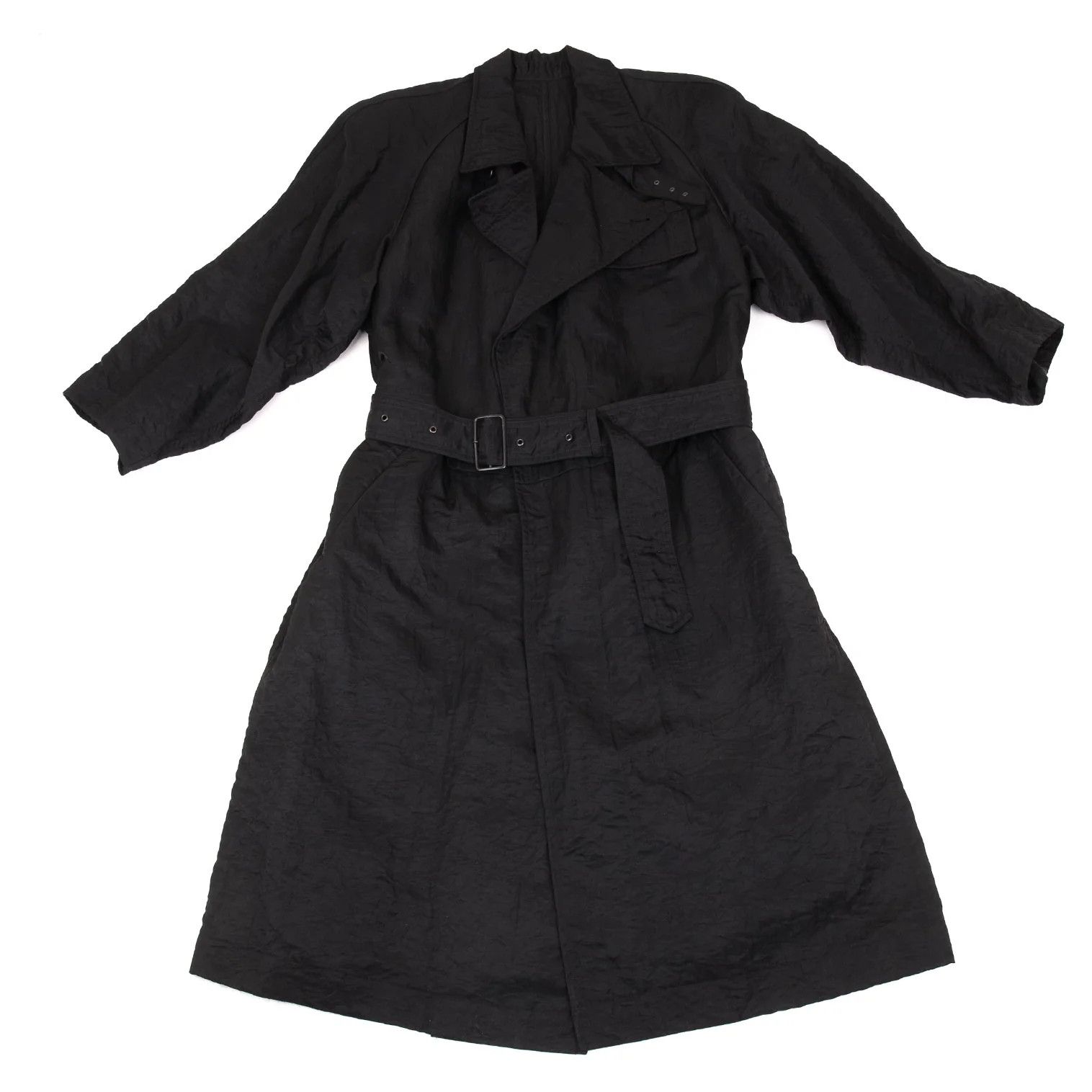 Issey Miyake Nylon Shirred Long Coat in Black, Size M Size US M / EU 48-50 / 2 - 1 Thumbnail