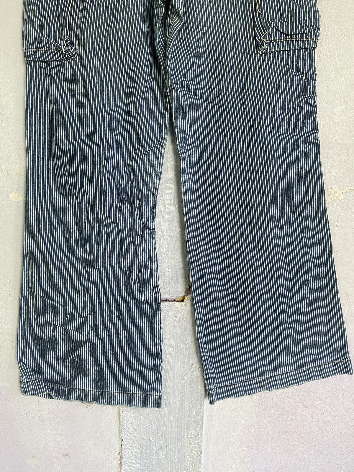 SEV Cargo Wide Leg Blue Stripes Multiple Pocket Pants