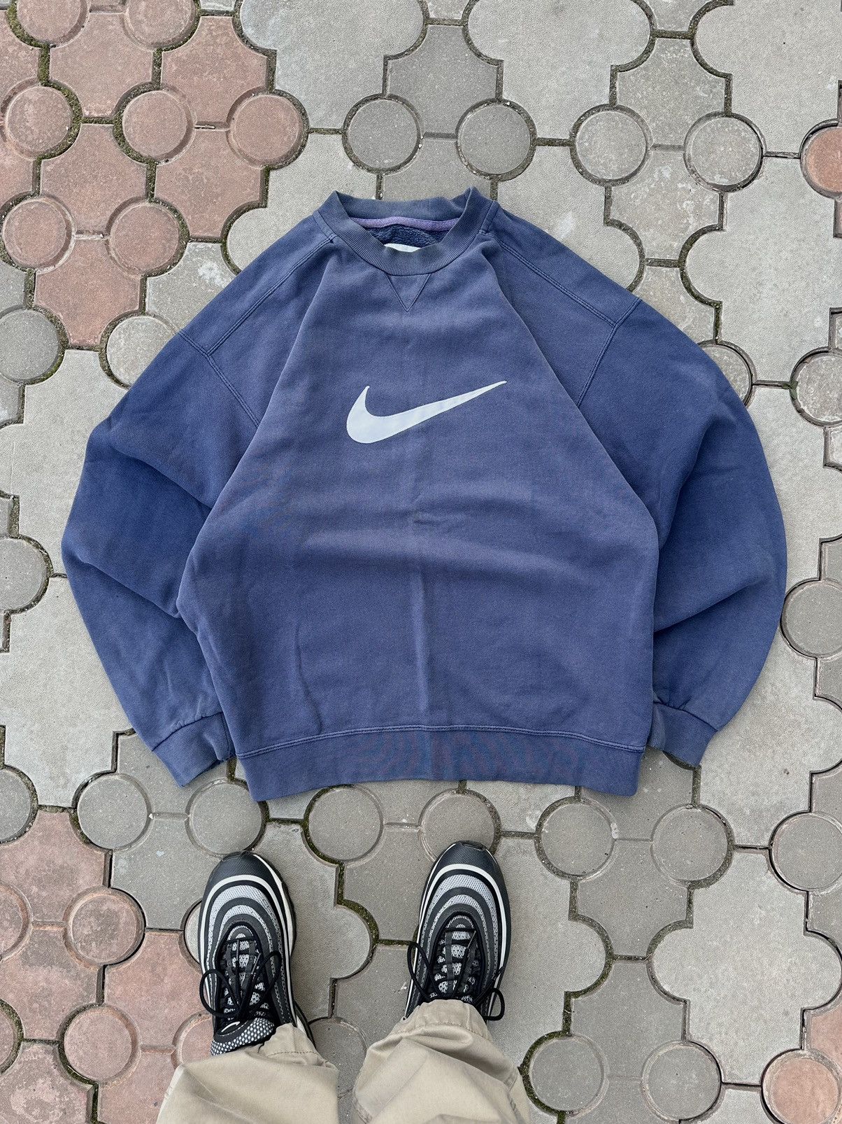Vintage Nike Faded Big Swoosh Sweatshirt Boxy Fit